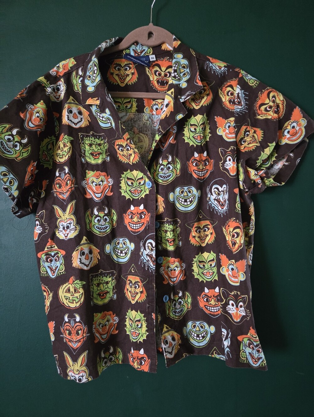 BBP Pantry Button-Up Shirt in Brown with Orange & Yellow Monster Print